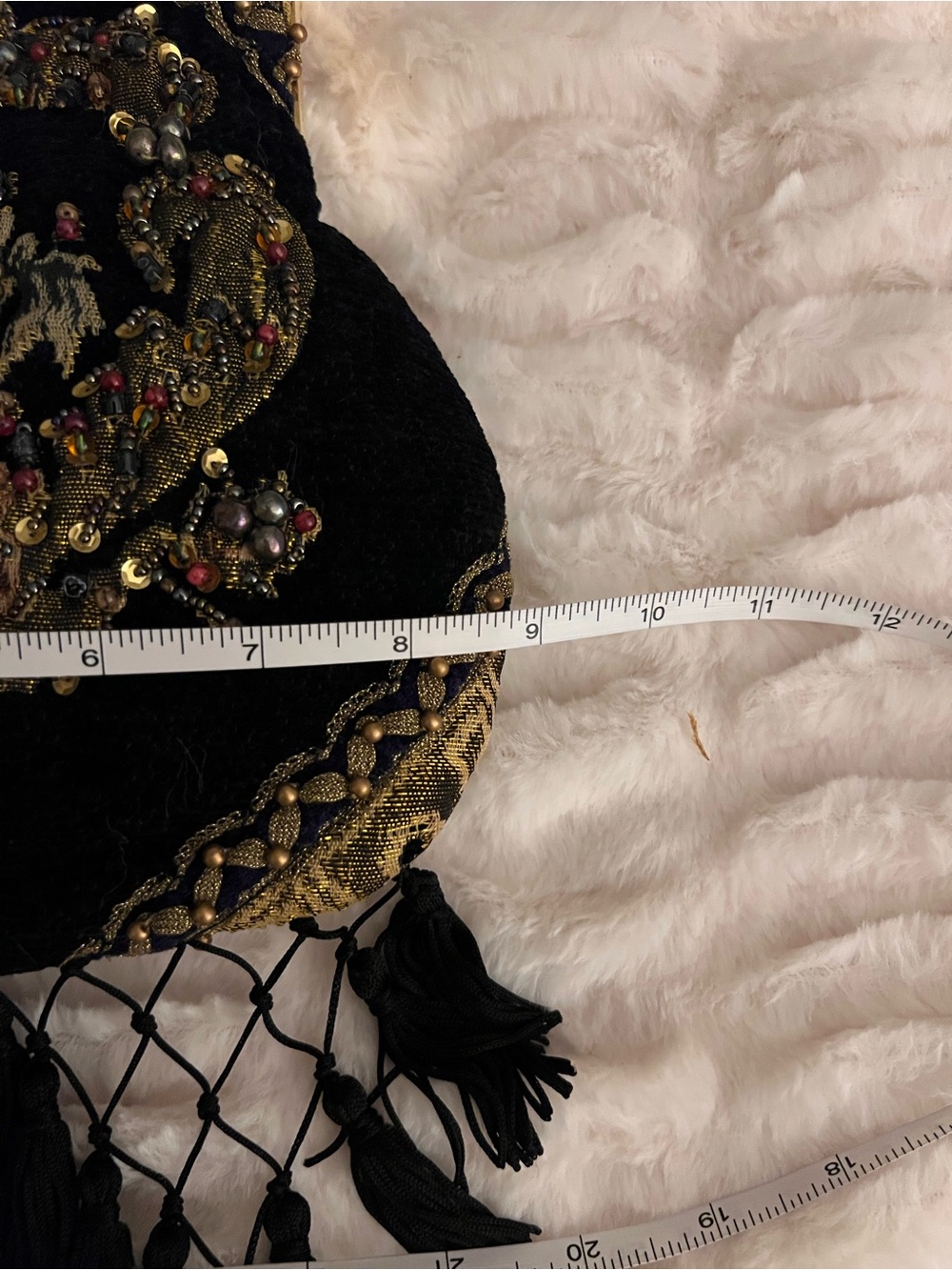 Vintage Victorian Art Deco Mary Frances Black Embroidered Fringe Evening Bag - Picture 7 of 15